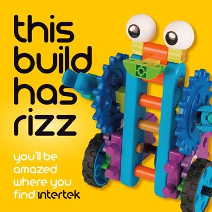A colorful toy made from building blocks and gears