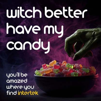A withered monster hand over a bowl of candy